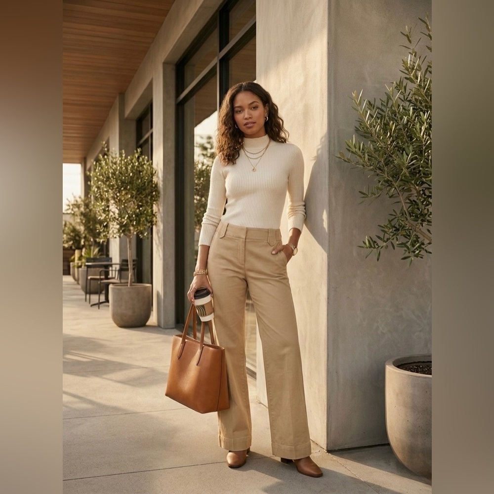 Banana Republic Cream Wide Leg Stretch Petite Pants size 4P